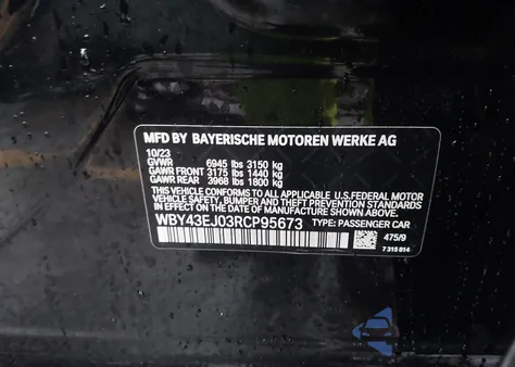 2024 BMW I7 Edrive50 z USA, uszkodzony, nr VIN WBY43EJ03RCP95673